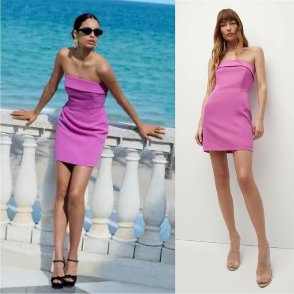 NEW! Veronica Beard- Maire Strapless Dress Bright Magenta Pink Mini Dress Size 2 - Picture 1 of 10